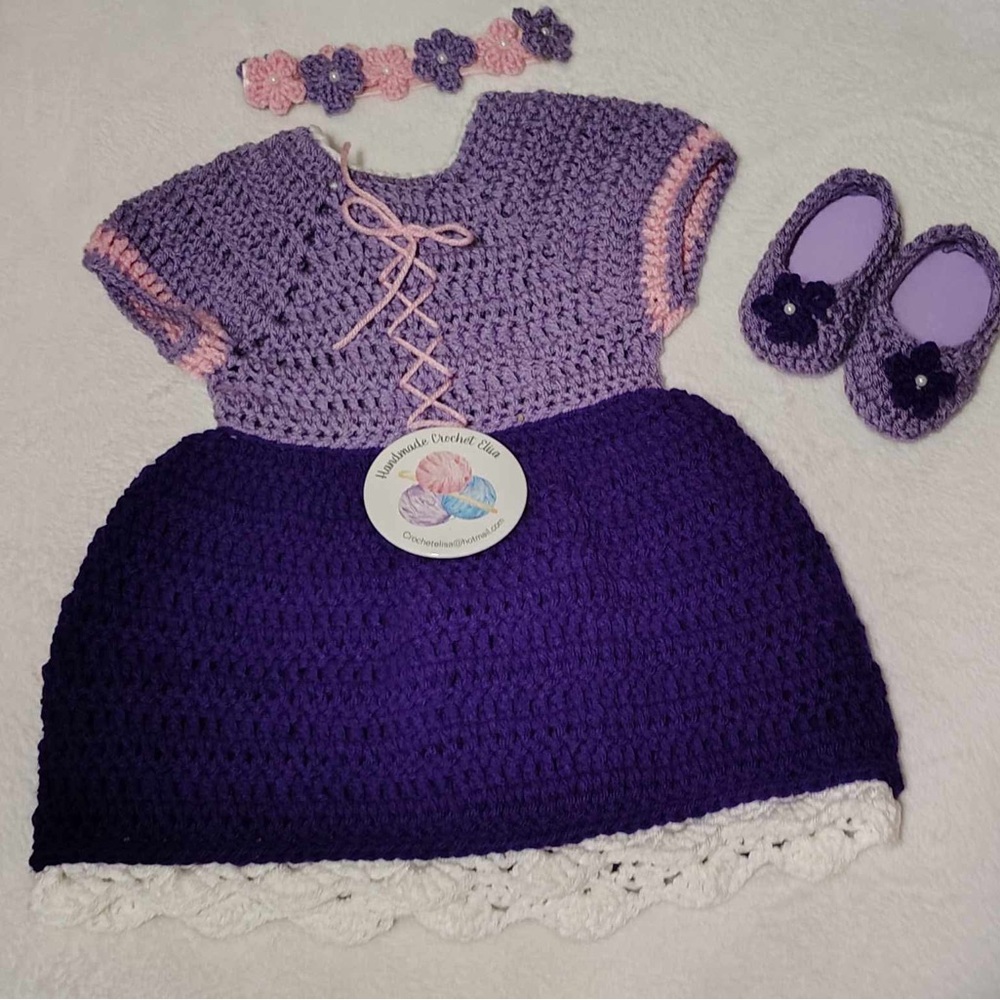 Handmade Purple Crochet Baby Dress Set
